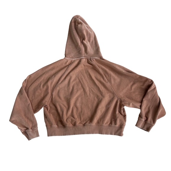 Aerie Women XXL burnt Orange Hoodie Cotton Raglan Sweatshirt Pockets Distressed - Picture 2 of 7